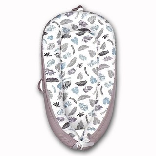 嬰兒睡窩 仿生床 中床 內外可拆洗 便攜式 防壓 寶寶好眠神器 贈大提袋, 灰邊彩葉(床+枕+大提袋)