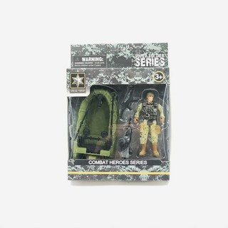 二戰特種部隊軍演戰爭模型 10cm可動士兵人偶套裝 軍事擺件玩具, 單兵+運輸船+裝備, 1個