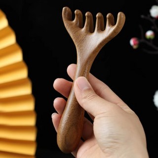 DFMEI 多功能四合一檀木梳頭部療刮痧疏通經絡工具臉部眼部頭皮按摩梳子, 1個, 【龍鳳檀】鹿角按摩梳2個裝:如圖