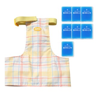 유앤펫 강아지 체크 아이스팩 포켓 여름 쿨조끼 중형견 대형견, 옐로우체크(아이스팩7개), 1개