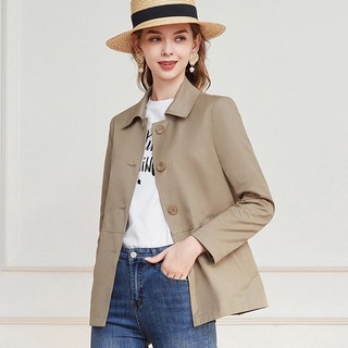 Ashysnow 봄가을 트렌치코트 여성 심플 통근 긴팔 점퍼 코트