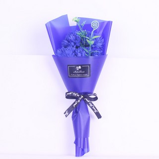 香皂花玫瑰康乃馨小花束 情人節創意禮品 仿真肥皂花, 康乃馨3朵-藍色藍紙包,花束長度25-27釐米左右, 1個