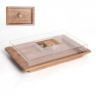 DN 돔 트레이 빵집 치즈 뚜껑 진열 원형쟁반 낮은 연우드, 플라스틱/PET, 1개