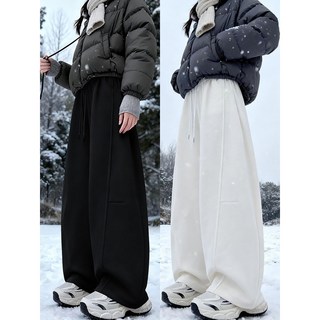 加絨彎刀衛褲女 2026秋冬新款 加厚防風棉褲 胖mm大尺碼休閒寬鬆闊腿褲