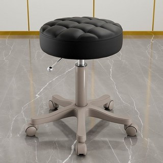 美容院專用滑輪旋轉升降圓凳：美髮美甲理髮椅、化妝梳妝凳、吧檯椅、大工椅, 1個, 黑色方格】灰爪滑輪+【做壞包賠】