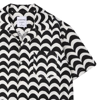 AUTUMN EXPRESS 襯衫 黑白條紋 度假風 古巴領