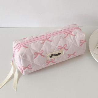 모란코 리본 패브릭 천 필통 파우치, 1개, 핑크리본