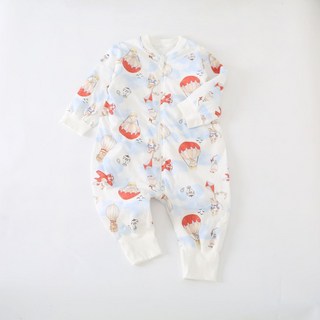 DFMEI 小豬大衛寶寶睡袋40g夾棉秋冬兒童連體衣護肚保暖防踢被分腿睡袋, 熱氣球兔(三頭拉鍊)