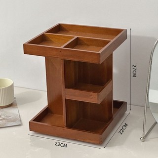 木質旋轉化妝品收納盒 - 360度旋轉桌面收納櫃 多層置物架 家居梳妝台適用, 旋轉架  復古色, 1個