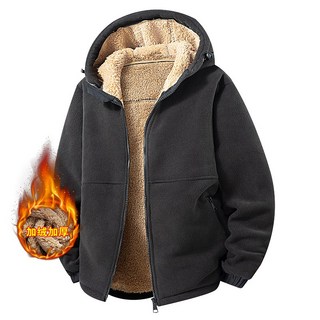男士冬季禦寒保暖連帽抓絨外套 - 短款運動棉服