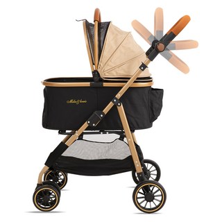 강아지 유모차 퀵폴딩 디럭스 핸들 4단계 조절가능 개모차 고양이유모차 일체형개모차 소형견 대형견까지 사용 가능 애견 유모차 일체형, 카키색1, 1개