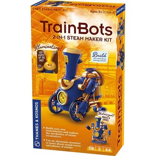 Thames&Kosmos 템즈앤코스모스 TrainBots 2-in-1 STEAM 메이커 키트 LED 조명이 있는 스팀펑크 로봇 2개 제작 및 엔지니어링 탐색 초음파 분무기 포함, Thames&Kosmos 템즈앤코스모스 TrainBot