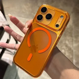 아이폰 17 프로 맥스 투명 PC 자석 무선 충전 커버 마그세이프 방지케이스, 11 아이폰 15, 04 주황색