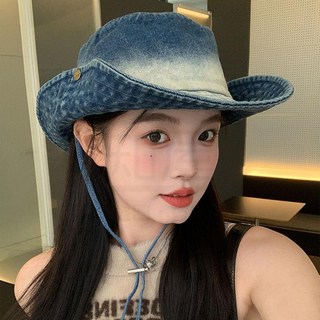 2024新款扎染做舊牛仔漁夫帽子女春夏季遮陽防曬登山帽拼色