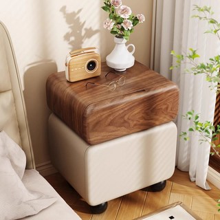 奶油風實木床頭櫃 2025新款臥室家用創意床邊櫃 小戶型床頭收納櫃子, 球形款-胡桃色+雪山白【升級全實木+貓抓,30x40x50cm, 1個