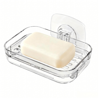 욕실 부착식 무타공 비누 트레이 수납 선반, 투명, 1개