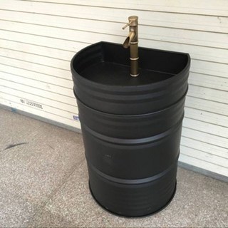 Shark家具 工業風油桶洗臉盆 個性KTV酒吧洗手台 落地立柱盆, 黑色洗手盆（送水龍頭 下水）, 1個