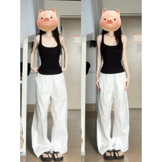 砂糖夢境 黑色方領吊帶小背心 美式辣妹修身無袖上衣