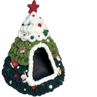 聖誕樹造型貓窩 寵物保暖貓床 貓咪休憩小屋, 深綠，淺綠，白, 1個