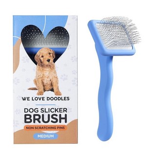 We Love Doodles 긁힘 방지 핀이 있는 슬리커 브러시 - 코팅 강아지 브러시 디매팅용 짧은 머리 및 장모를 위한 그루밍 푸들 골든두들 스몰 162723, 중형