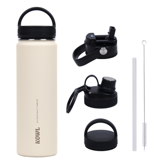 코울 아웃도어 손잡이 멀티 리드 빨대 진공 보온보냉 휴대용 스포츠 스텐 텀블러, 1개, 650ml, 아이보리