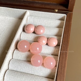 粉色饅頭珍珠耳釘 2025新款 無耳洞輕奢耳飾