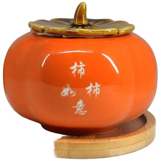 【168開運坊】陶瓷柿子聚寶盆，辦公室招財擺件，五色水晶五帝錢，孟宗竹底座，開光擇日, 五色水晶 (綠色, 粉色, 金色, 白色, 黑色), 橘色, 1個