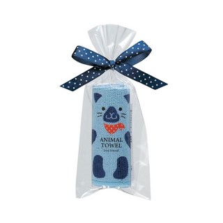 日式可愛動物小手巾 攜帶手帕 擦汗巾 兒童口水巾 幼兒園手帕 畢業禮物 精緻包裝手帕, 藍色貓咪, 1個