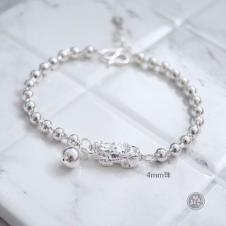 貔貅 招財 咬珠 光珠 3/4mm 純銀手鍊 足銀手鍊 足銀990