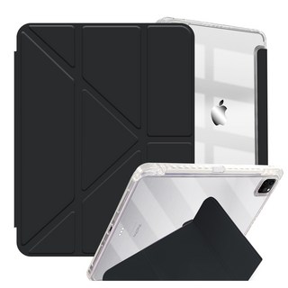 VXTRA 軍事防摔級 iPad Air 13吋 Y折晶透背蓋立架皮套 (含筆槽) 2025/2024通用, 經典黑, 1個