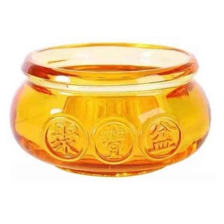 黃金聚寶盆 聚財納福 居家開運風水擺飾 提升財運 招財進寶, 1個, 8CM, 琉璃金