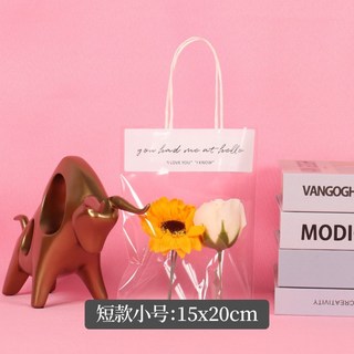 台灣現貨 迷你小花束 含禮袋 乾燥花 香皂花 康乃馨玫瑰 母親節教師節禮物 婚禮伴手禮 交換禮 畢業禮物, 透明禮物袋, 1個