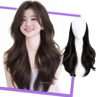 지니판 자연스러운 S컬 빌드펌 웨이브 레이어드컷 일체형 붙임머리, 1개, 진한블랙