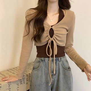 해피유통 여성 청순 스트링 디자인 홀터넥 나시+긴팔 투피스 Lmfxx