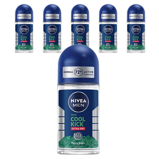 니베아 남성용 쿨 킥 엑스트라 드라이 롤-온 데오드란트, 6개, 50ml