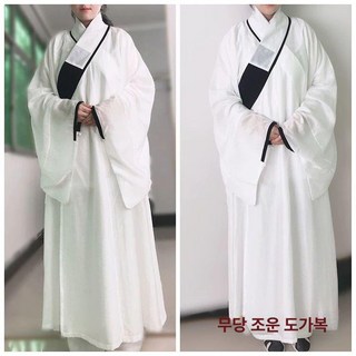 도포 두루마기 중국 명나라 조선시대 개량 공연 퓨전 사극 의상, 1개, 화이트 검은색 칼라 로브