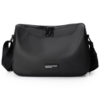 新款高男生側背包 防水商務休閒包 簡約百搭耐用斜背包, 黑