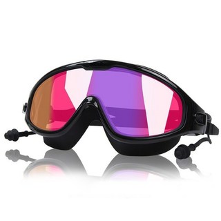 세계일주 귀마개가있는 수영 고글 눈 보호 장비 방수 및 안개 방지, 블랙 (다채로운) 코 클립 귀마개, 1개