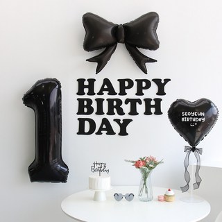 이벤트홀릭 블랙 풍선 생일파티용품세트 (자유레터링) 리본 숫자 풍선 가랜드, 1개, 1