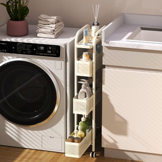 Fahomiss 탄소강 틈새 선반 이동식 트롤리 슬라이딩 수납장 다용도 수납함 3단 4단 5단, 화이트