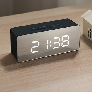Reto 無聲鏡面 LED 鬧鐘溫度表時鐘矩形 LLC-P02, 黑色