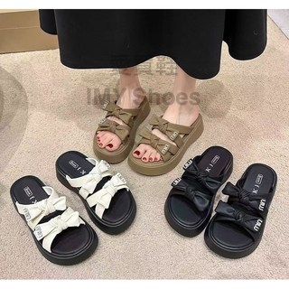 韓系甜美風 立體雙蝴蝶結 厚底拖鞋【快速出貨】鬆高拖鞋 一字拖鞋 平底涼拖鞋 二字拖鞋 增高拖鞋 厚底拖鞋 拖鞋