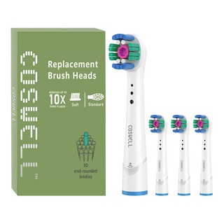 COSWELL 歐樂B 電動牙刷替換刷頭 適用P/PRO/D系列 3D圓頭刷毛 美白型電動牙刷頭, 1個, 4個裝