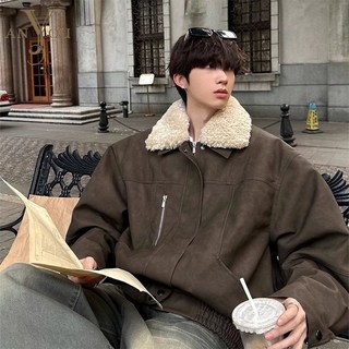 ANYOU 겨울 남성 뽀글이 가죽 재킷 방풍 방한 스웨이드 자켓 두꺼운 빅사이즈 보온 코트