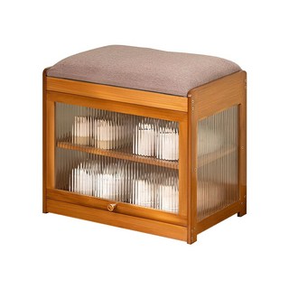 多功能穿鞋椅鞋櫃，附帶舒適坐墊，開放式收納，50公分寬度，適用於各種玄關, 胡桃木色, 2層