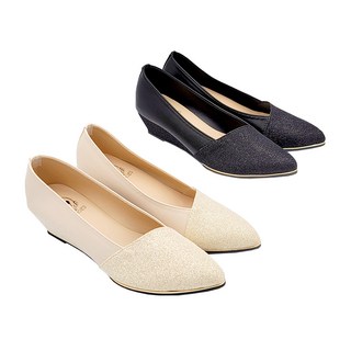 SHOES CLUB優雅金蔥布尖頭坡跟女鞋，舒適好走，防滑耐磨，時尚女鞋首選