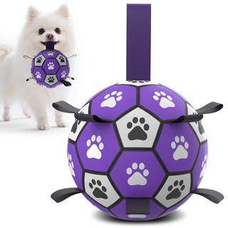 Qdan 강아지장난감 강아지공 개 축구공 끈 달린 펌프 포함, 1개, 보라색