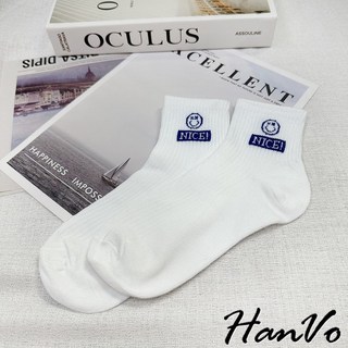 HanVo 男款NICE!笑臉百搭短襪 韓系舒適透氣親膚棉質襪 白襪中筒襪 男生配件 B07-7009