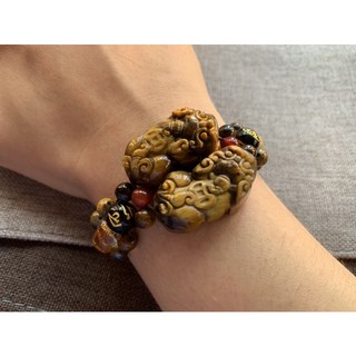 畫意坊 五行珠 招財貔貅手鍊 虎眼石貔貅一對 招財 辟邪 黃虎眼石 貔貅 古錢 招財進寶 情侶 防小人, 1個