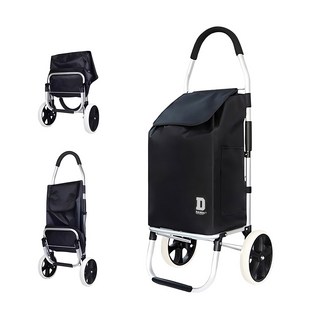 트렌드컨테이너 바퀴달린 시장 장바구니 접이식 폴딩 쇼핑 핸드 카트, 블랙, 1개